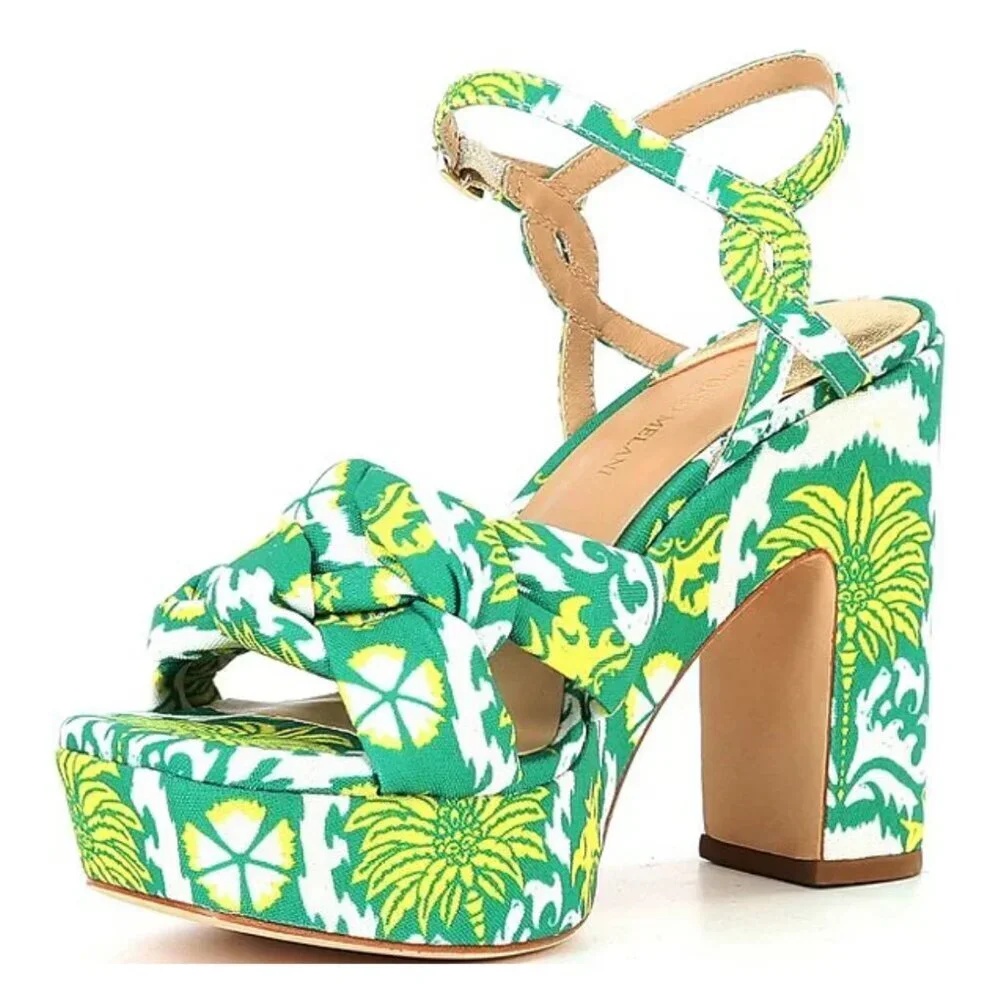 ANTONIO MELANI Green and Yellow Patterned Platform Sandals